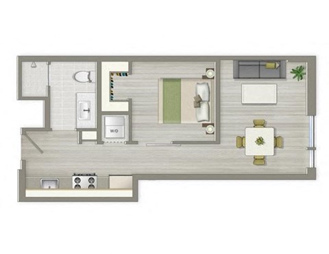 Floor plan for 1 bed, 1 bath, 509 sqft
